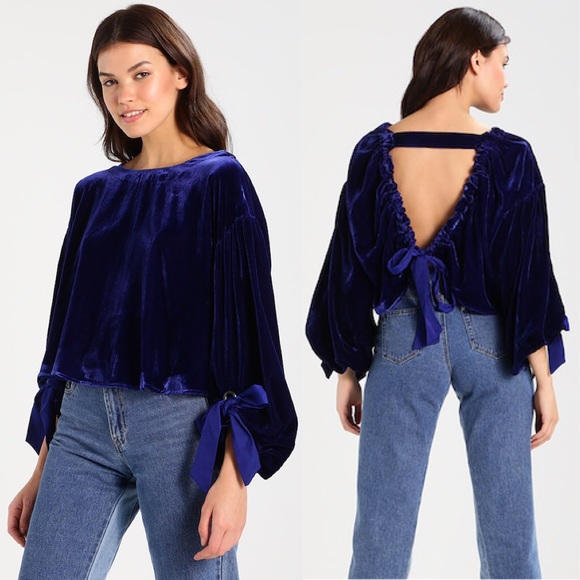 Free People Gimme Some Lovin Velvet Blue Top - Picture 5 of 5